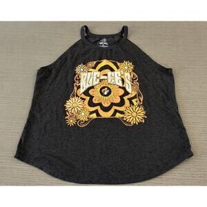 Buc-ee’s Ladies Sleeveless Tank Top Gray Desert Rocker Retro SunFlower Design.